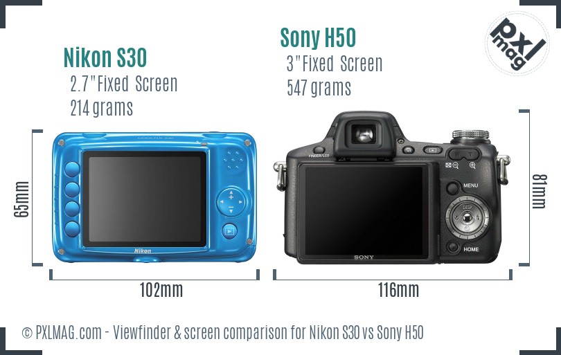 Nikon S30 vs Sony H50 Screen and Viewfinder comparison