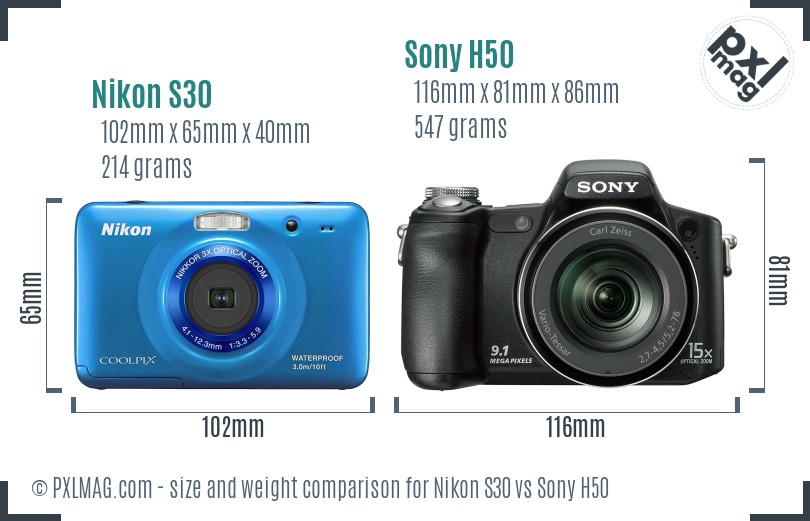 Nikon S30 vs Sony H50 size comparison