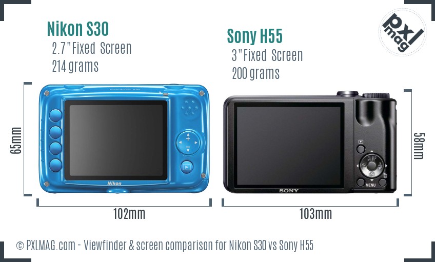 Nikon S30 vs Sony H55 Screen and Viewfinder comparison