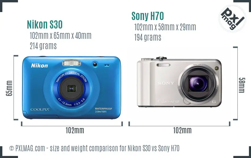 Nikon S30 vs Sony H70 size comparison Nikon S30 vs Sony H70 size comparison