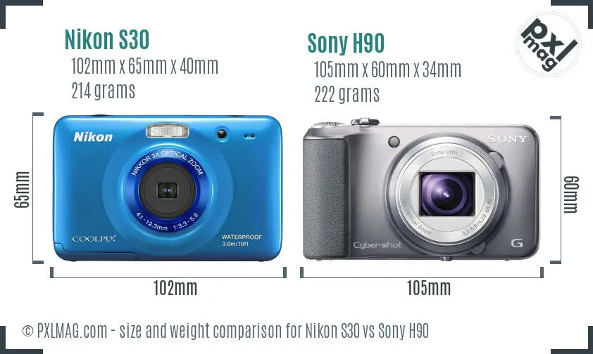 Nikon S30 vs Sony H90 size comparison Nikon S30 vs Sony H90 size comparison