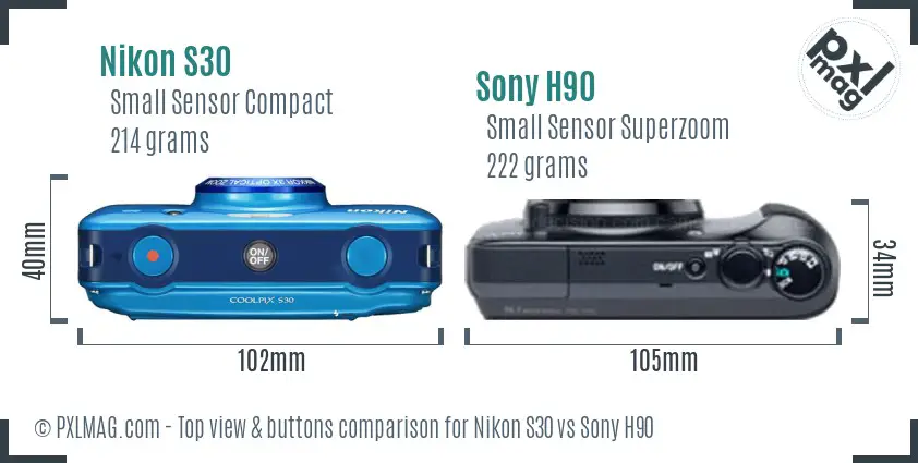 Nikon S30 vs Sony H90 top view buttons comparison