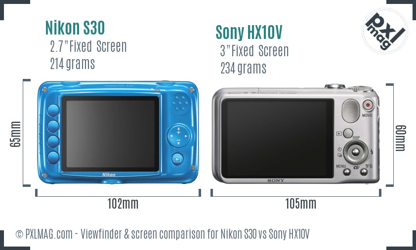 Nikon S30 vs Sony HX10V Screen and Viewfinder comparison