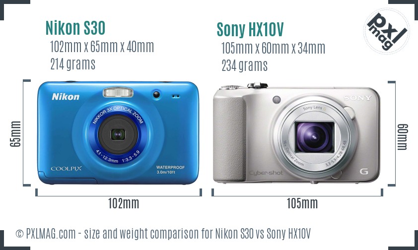 Nikon S30 vs Sony HX10V size comparison