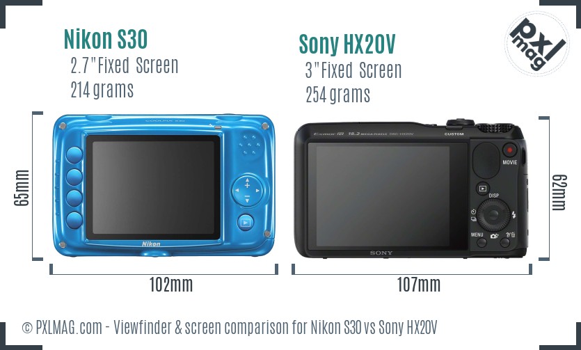 Nikon S30 vs Sony HX20V Screen and Viewfinder comparison