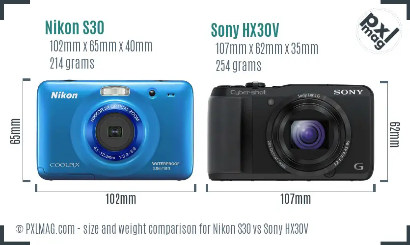Nikon S30 vs Sony HX30V size comparison Nikon S30 vs Sony HX30V size comparison