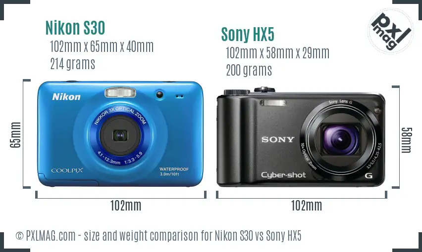 Nikon S30 vs Sony HX5 size comparison