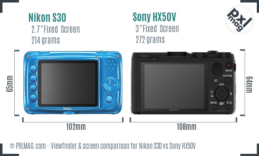 Nikon S30 vs Sony HX50V Screen and Viewfinder comparison