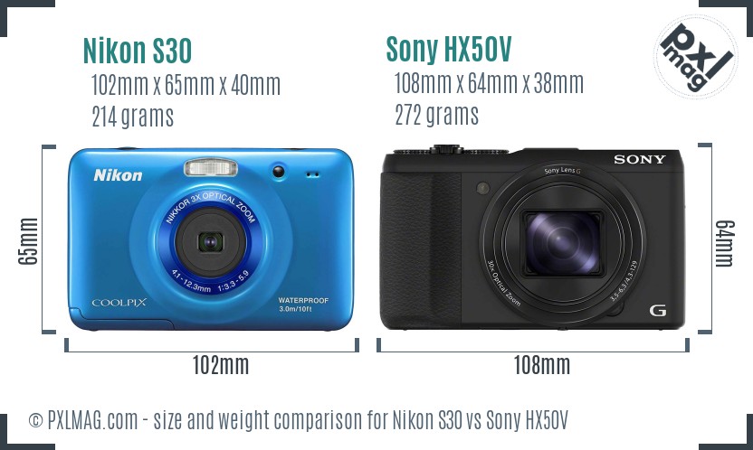 Nikon S30 vs Sony HX50V size comparison Nikon S30 vs Sony HX50V size comparison