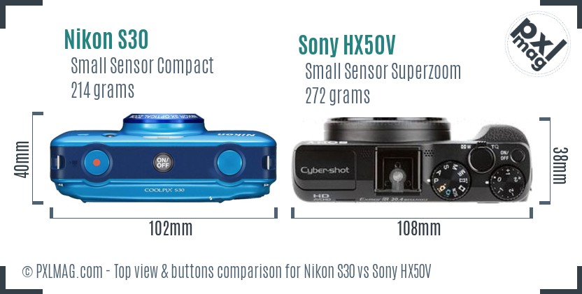Nikon S30 vs Sony HX50V top view buttons comparison