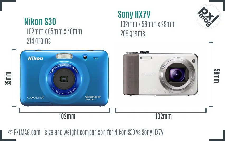 Nikon S30 vs Sony HX7V size comparison Nikon S30 vs Sony HX7V size comparison