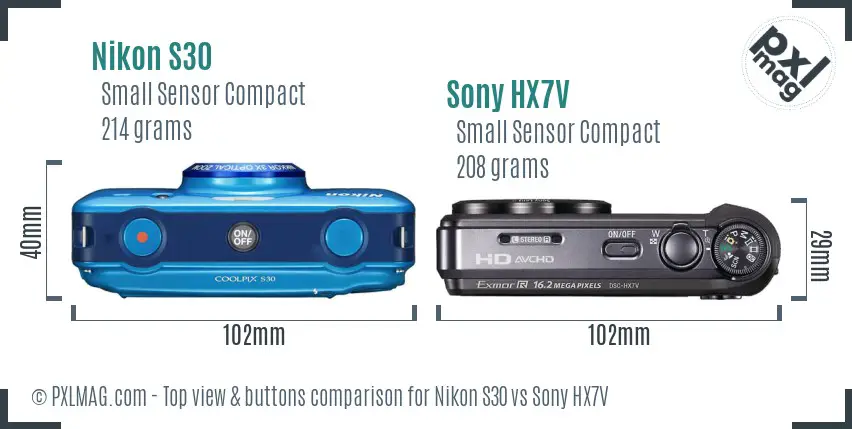 Nikon S30 vs Sony HX7V top view buttons comparison Nikon S30 vs Sony HX7V top view buttons comparison
