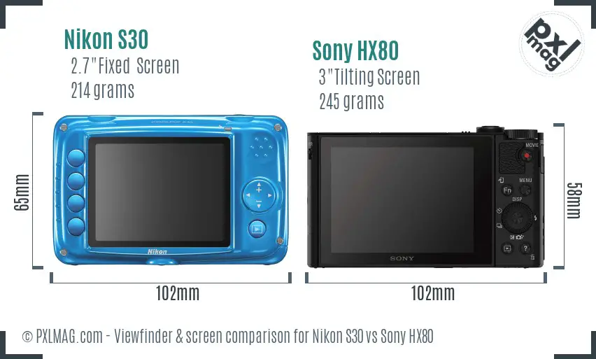 Nikon S30 vs Sony HX80 Screen and Viewfinder comparison