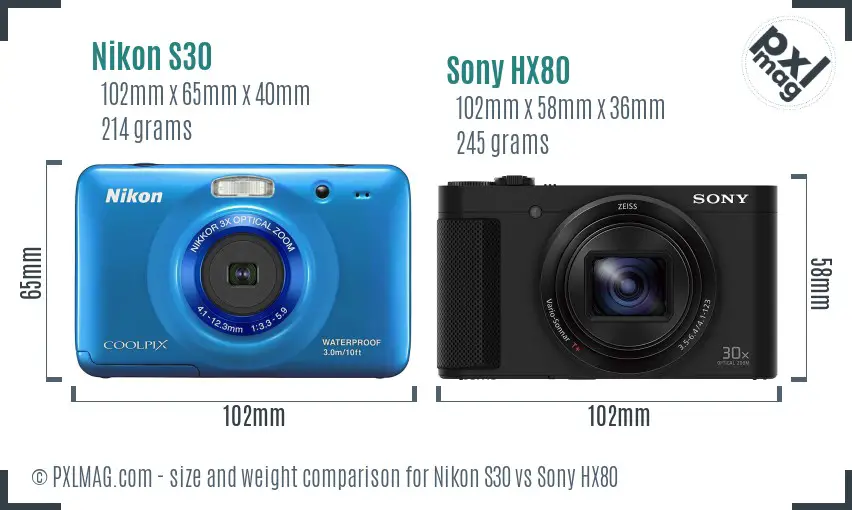 Nikon S30 vs Sony HX80 size comparison