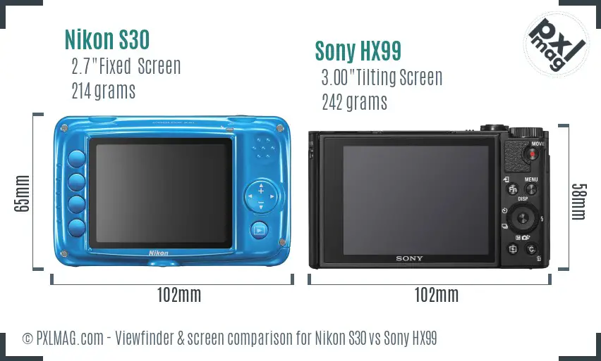 Nikon S30 vs Sony HX99 Screen and Viewfinder comparison