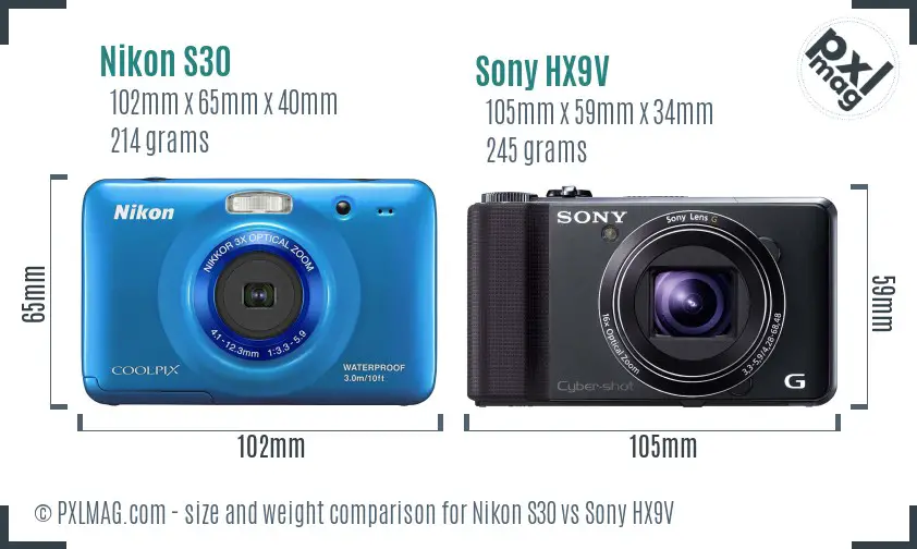 Nikon S30 vs Sony HX9V size comparison Nikon S30 vs Sony HX9V size comparison