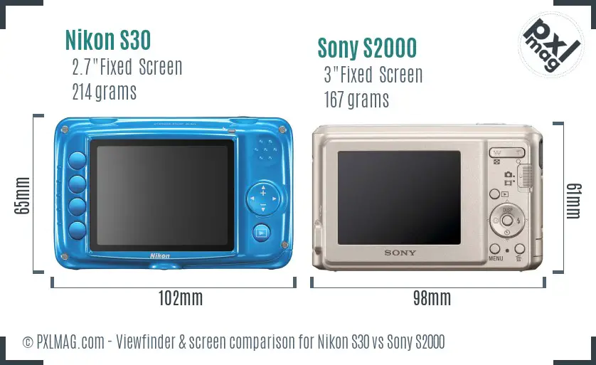 Nikon S30 vs Sony S2000 Screen and Viewfinder comparison