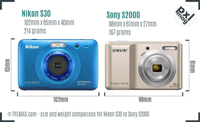 Nikon S30 vs Sony S2000 size comparison