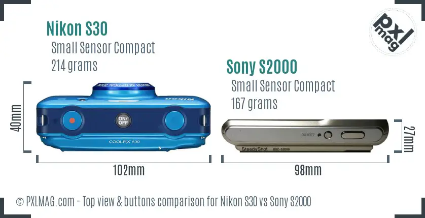 Nikon S30 vs Sony S2000 top view buttons comparison