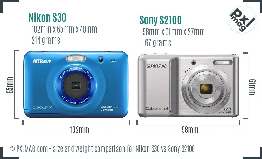 Nikon S30 vs Sony S2100 size comparison Nikon S30 vs Sony S2100 size comparison