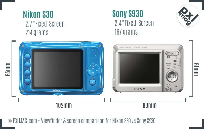 Nikon S30 vs Sony S930 Screen and Viewfinder comparison