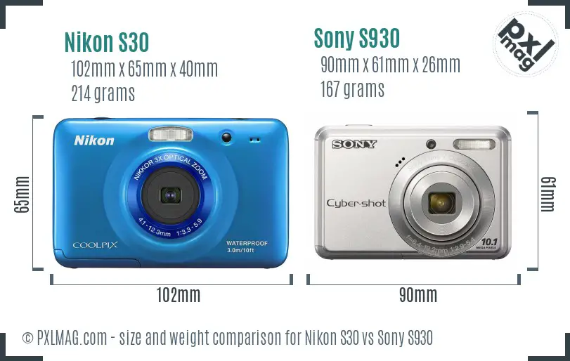 Nikon S30 vs Sony S930 size comparison