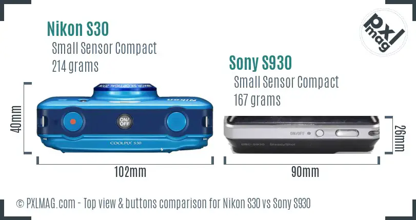 Nikon S30 vs Sony S930 top view buttons comparison