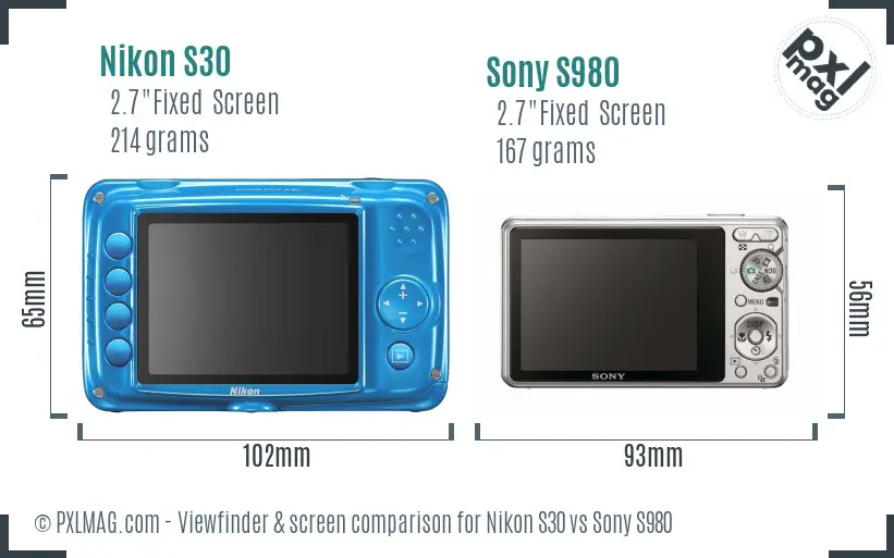 Nikon S30 vs Sony S980 Screen and Viewfinder comparison