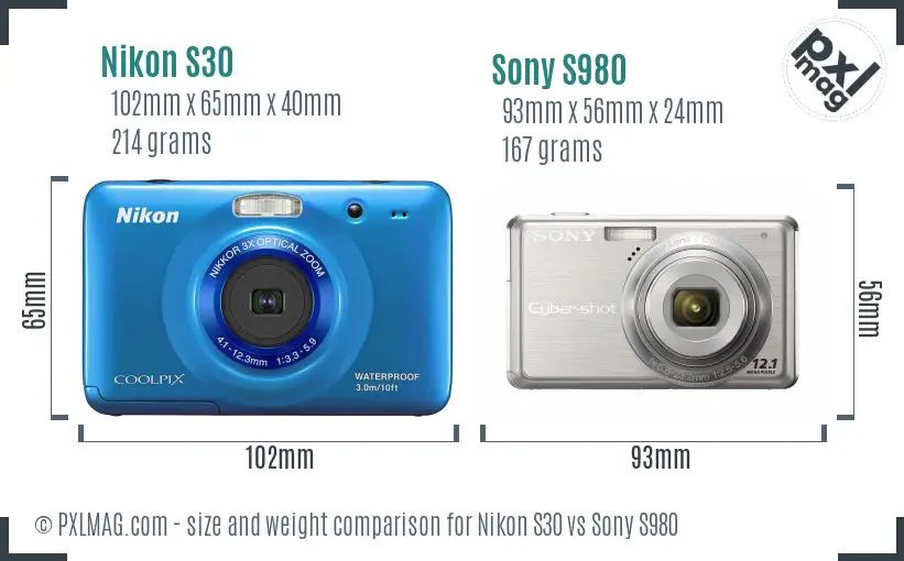 Nikon S30 vs Sony S980 size comparison