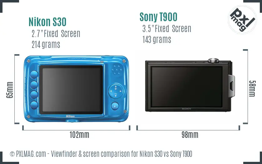 Nikon S30 vs Sony T900 Screen and Viewfinder comparison