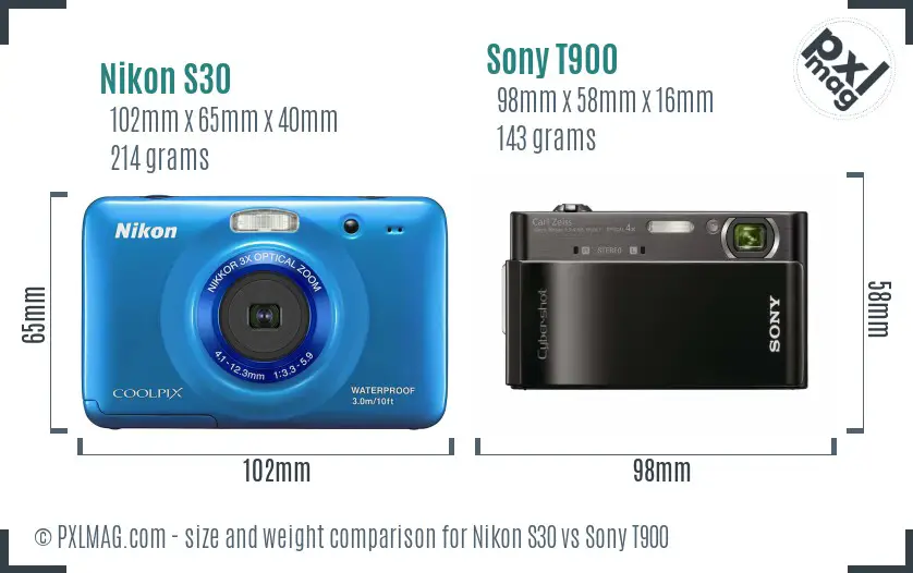 Nikon S30 vs Sony T900 size comparison