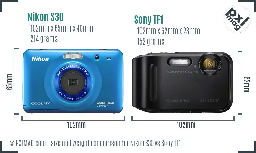 Nikon S30 vs Sony TF1 size comparison