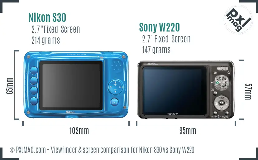 Nikon S30 vs Sony W220 Screen and Viewfinder comparison