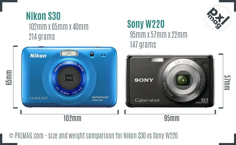 Nikon S30 vs Sony W220 size comparison