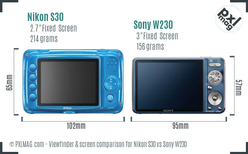 Nikon S30 vs Sony W230 Screen and Viewfinder comparison