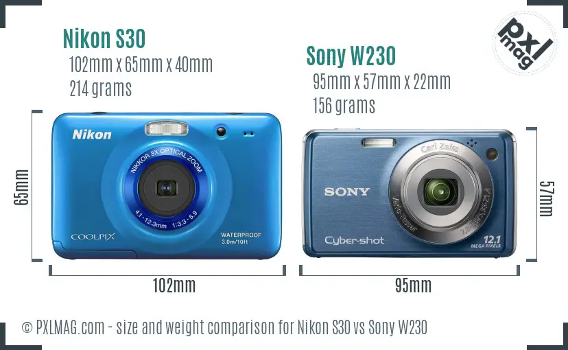 Nikon S30 vs Sony W230 size comparison