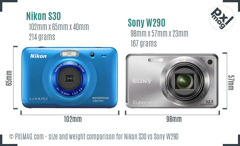 Nikon S30 vs Sony W290 size comparison Nikon S30 vs Sony W290 size comparison