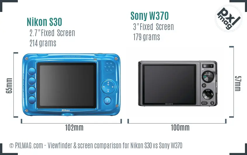 Nikon S30 vs Sony W370 Screen and Viewfinder comparison