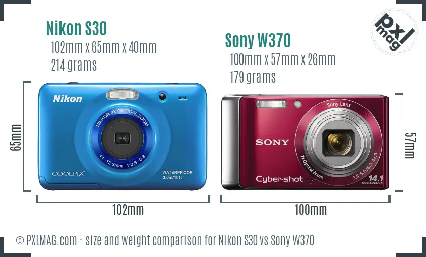 Nikon S30 vs Sony W370 size comparison