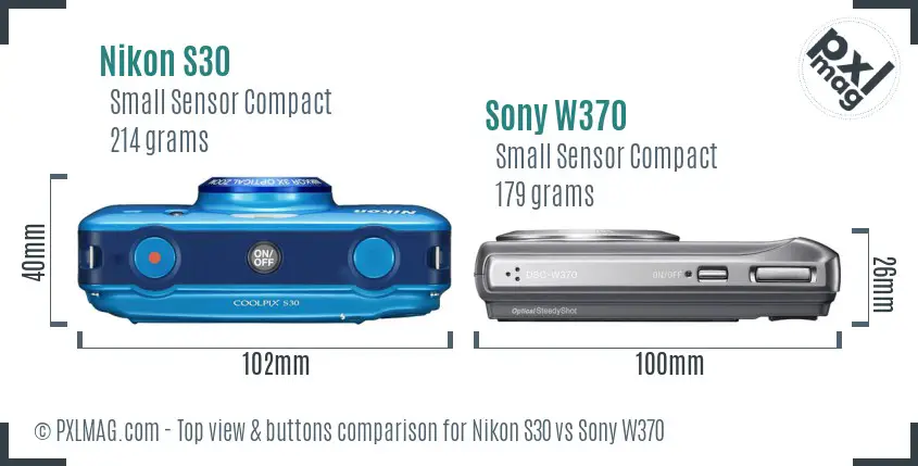 Nikon S30 vs Sony W370 top view buttons comparison