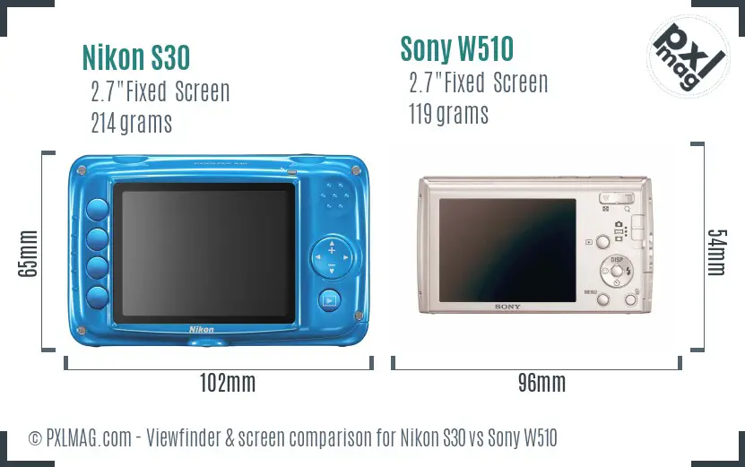 Nikon S30 vs Sony W510 Screen and Viewfinder comparison
