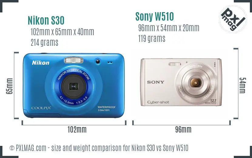 Nikon S30 vs Sony W510 size comparison