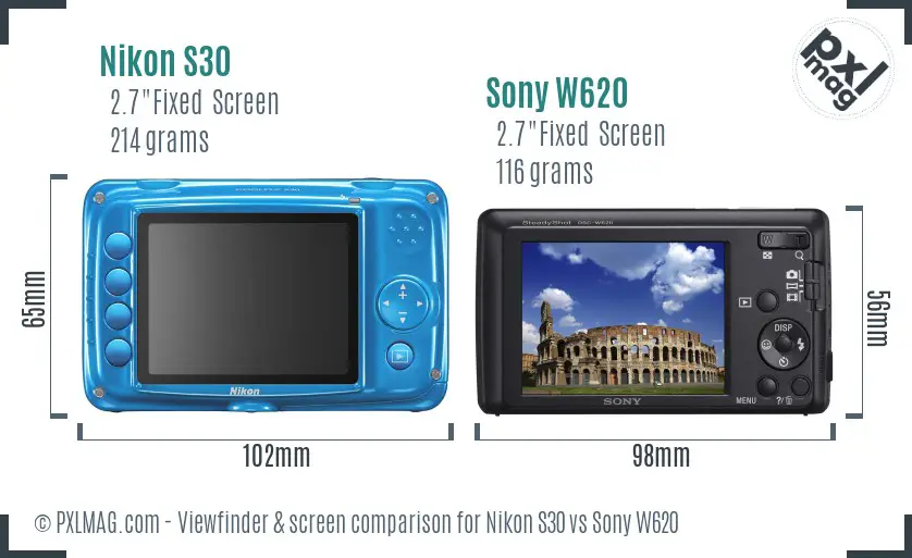 Nikon S30 vs Sony W620 Screen and Viewfinder comparison