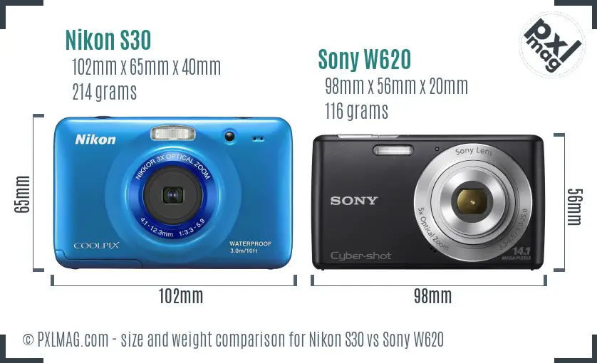 Nikon S30 vs Sony W620 size comparison
