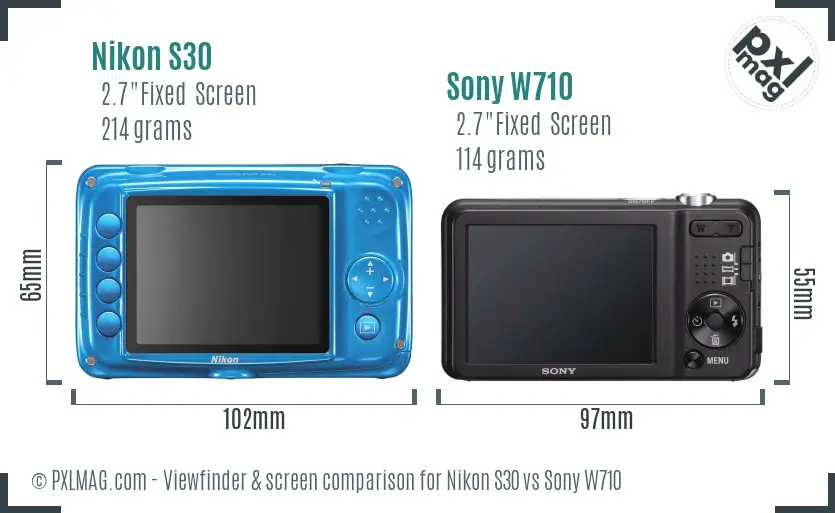 Nikon S30 vs Sony W710 Screen and Viewfinder comparison
