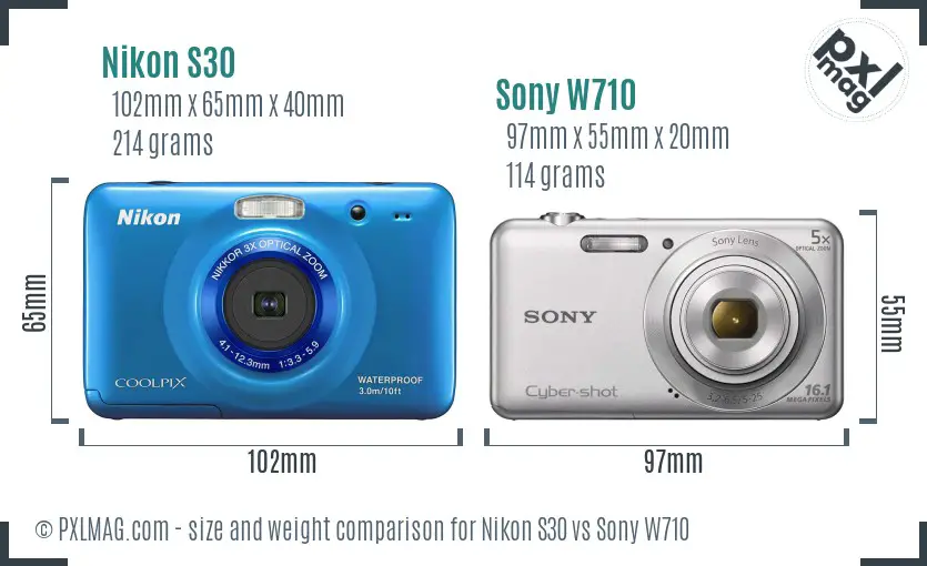 Nikon S30 vs Sony W710 size comparison