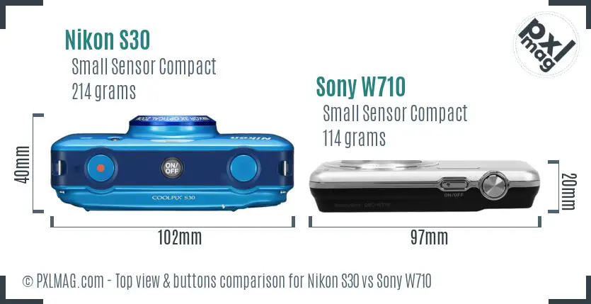 Nikon S30 vs Sony W710 top view buttons comparison