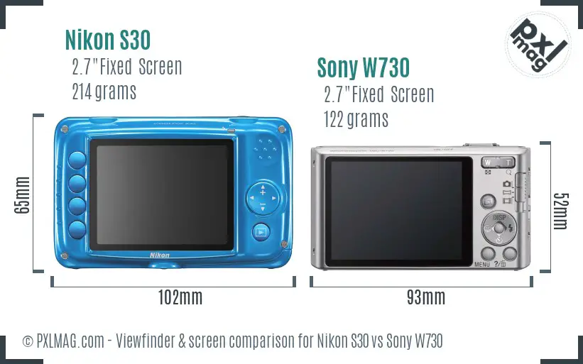 Nikon S30 vs Sony W730 Screen and Viewfinder comparison