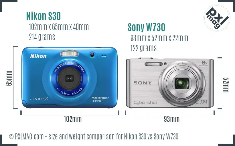 Nikon S30 vs Sony W730 size comparison