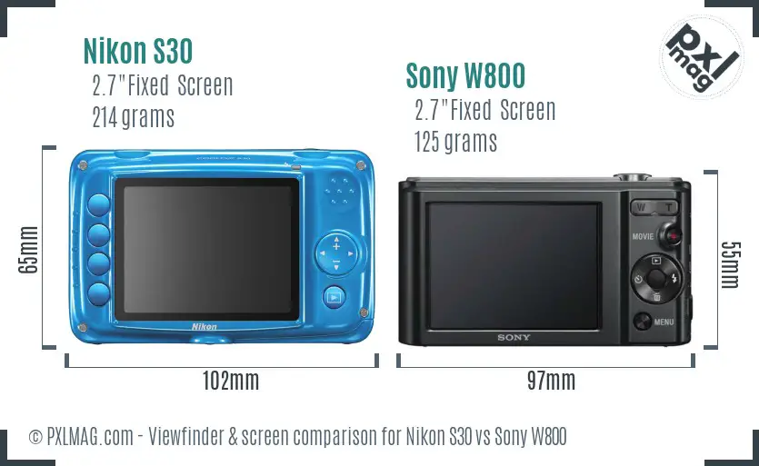 Nikon S30 vs Sony W800 Screen and Viewfinder comparison